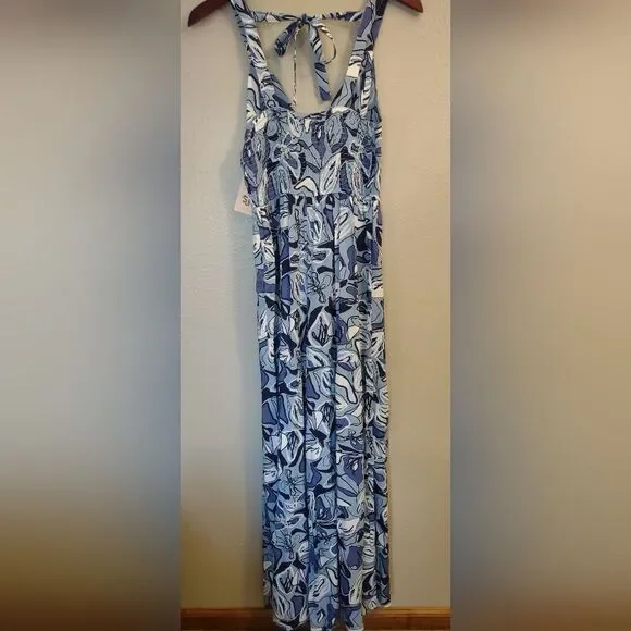 Sincerely Jules Blue White Abstract Print Wide Leg Jumpsuit Size Small - Picture 4 of 15